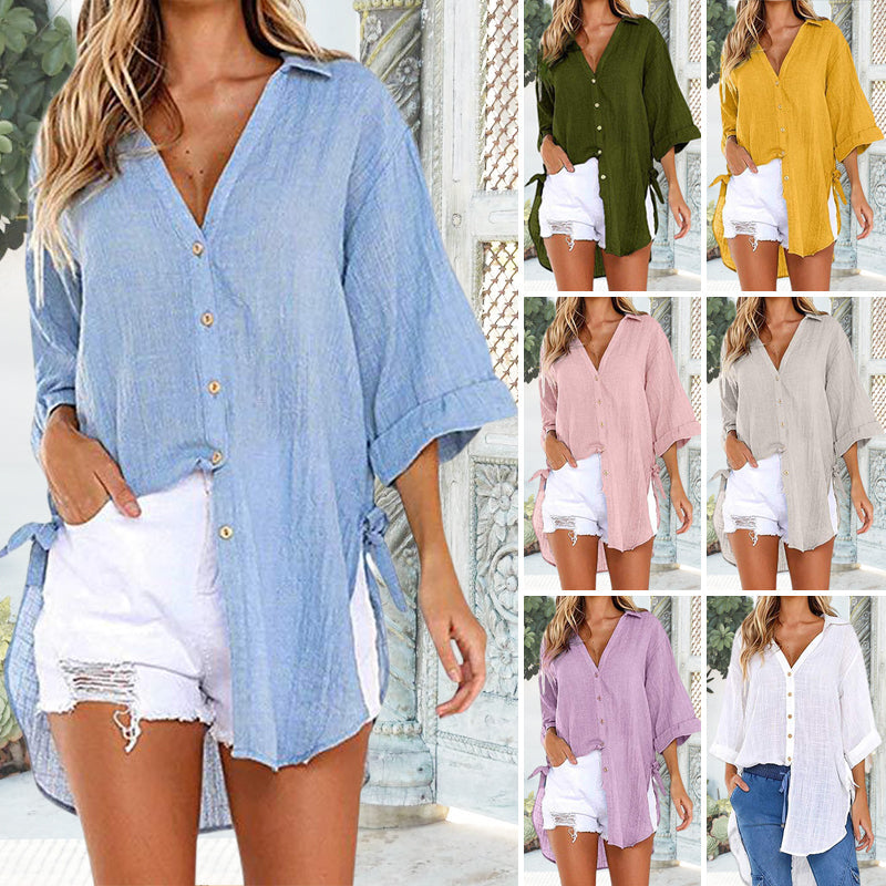 Lace-Up Button-Up Shirt