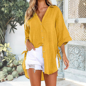 Lace-Up Button-Up Shirt