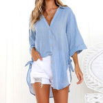 Lace-Up Button-Up Shirt