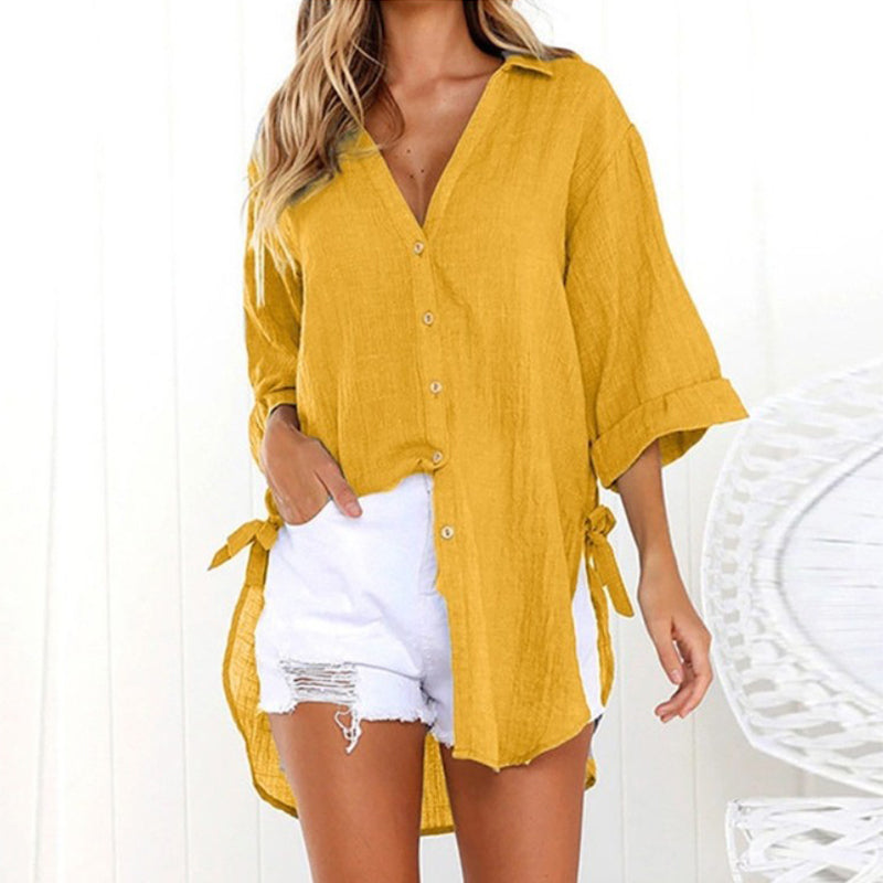 Lace-Up Button-Up Shirt