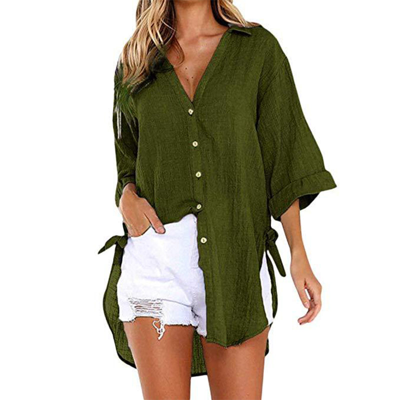 Lace-Up Button-Up Shirt