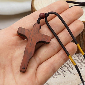 Jesus Cross Wooden Necklace