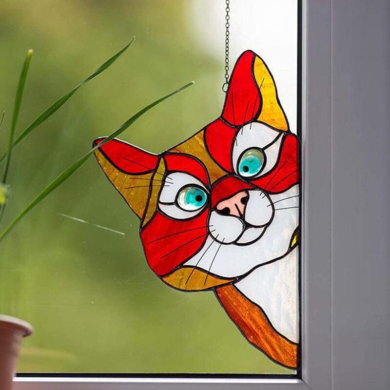 🔥Hot Sale-😻Handmade Stain Cat Suncatcher For Window