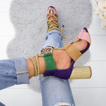 Multi-color Lace-up Heeled Sandals