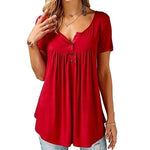 Women Plain Ruched Button T-Shirt