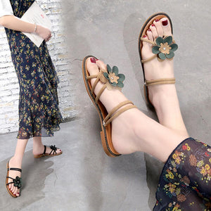 Seaside Flat Bottom Sandals Flower Elastic Sandals