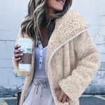 Women Hooded Sherpa Coat Shawl Collar Solid Teddy Bear Coats