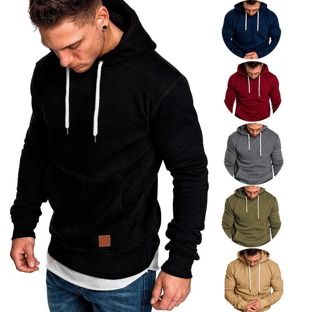 Loose Plain Lace Up Pullover Men's Hoodie with Pocket