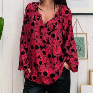 Halloween New Women's Casual Printing V-neck Long-Sleeved Shirt