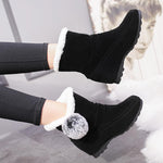 Women Suede Hairball Round Toe Wedges Shoes