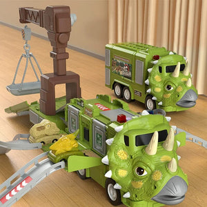 Dinosaur Transforming Engineering Truck Track Toy Set with Lights and Music