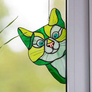 🔥Hot Sale-😻Handmade Stain Cat Suncatcher For Window