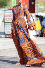 Best Chiffon Print Long-Sleeved Vintage Maxi Dress