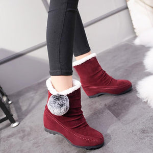 Women Suede Hairball Round Toe Wedges Shoes