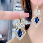 Flower Zircon Rhombic Sapphire Drop Earrings