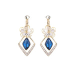 Flower Zircon Rhombic Sapphire Drop Earrings