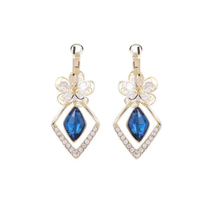 Flower Zircon Rhombic Sapphire Drop Earrings