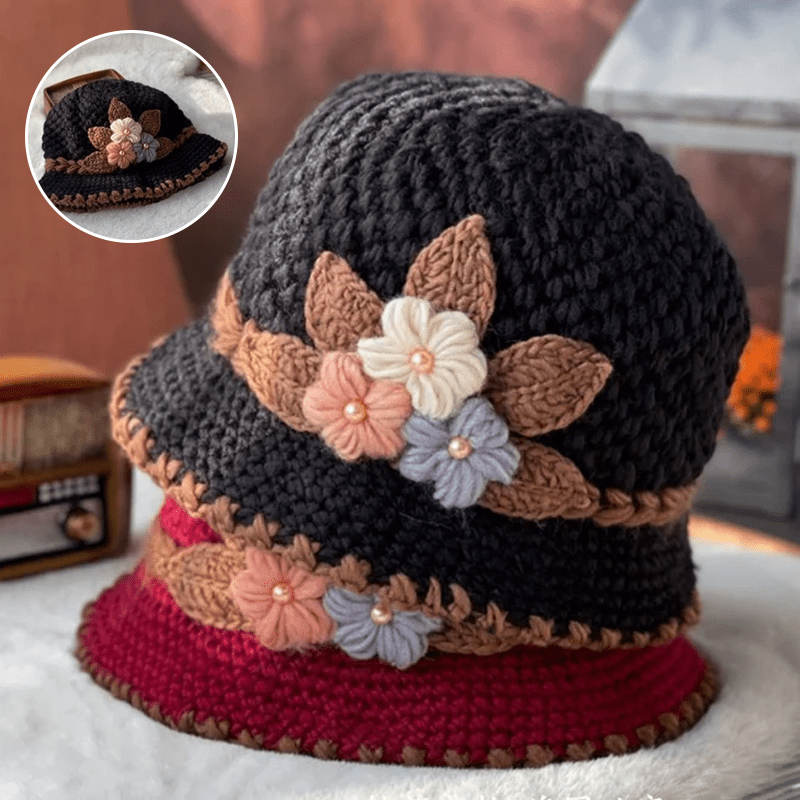 French Thicken Women's Flowers Knitted Woolen Hat