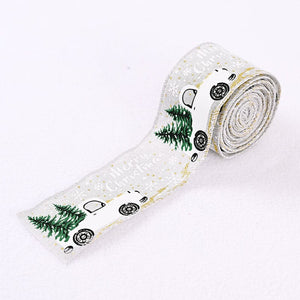 Christmas Ribbon Printed Burlap Ribbons For Gift Wrapping(A roll of 5 metres)