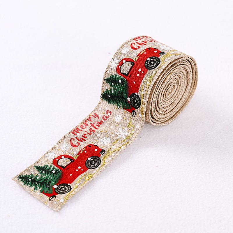 Christmas Ribbon Printed Burlap Ribbons For Gift Wrapping(A roll of 5 metres)