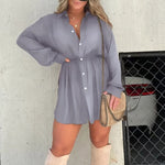 Women's Solid Color Long Sleeve Shirt Suit