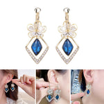 Flower Zircon Rhombic Sapphire Drop Earrings