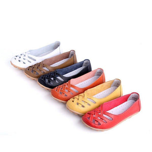 Hollow-Out Split Leather Slip-On Women's Flats