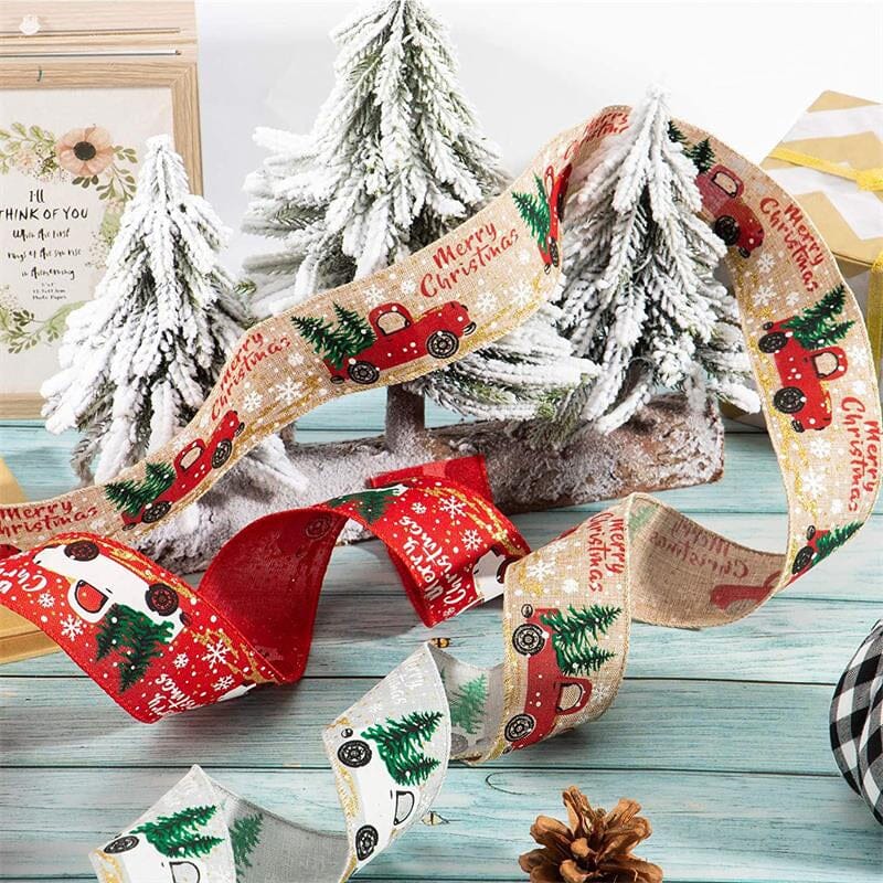 Christmas Ribbon Printed Burlap Ribbons For Gift Wrapping(A roll of 5 metres)