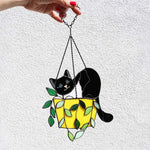 Cat in a flowerpot Suncatcher Stained Glass Window Hangins