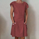 solid double pocket dress