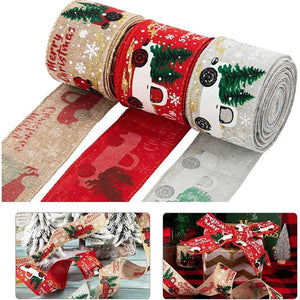 Christmas Ribbon Printed Burlap Ribbons For Gift Wrapping(A roll of 5 metres)