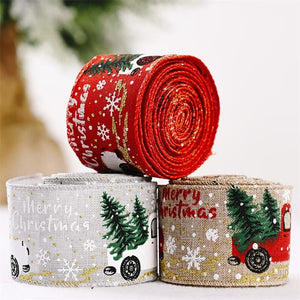 Christmas Ribbon Printed Burlap Ribbons For Gift Wrapping(A roll of 5 metres)