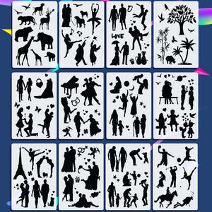 Fast Draw Stencil Art Templates( 12 Sheets/Set )