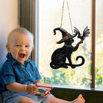 Black Cat Touching Bat Window Hanging