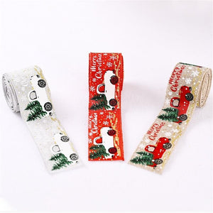 Christmas Ribbon Printed Burlap Ribbons For Gift Wrapping(A roll of 5 metres)