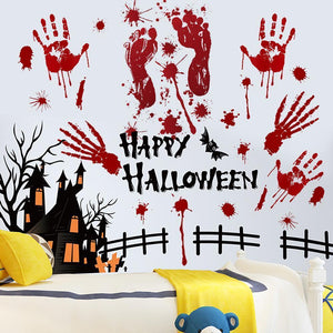 Halloween blood hand footprints wall stickers