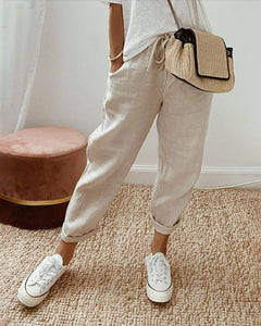 Cotton linen solid color pants