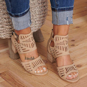 Buckle Hollow Heeled Sandals