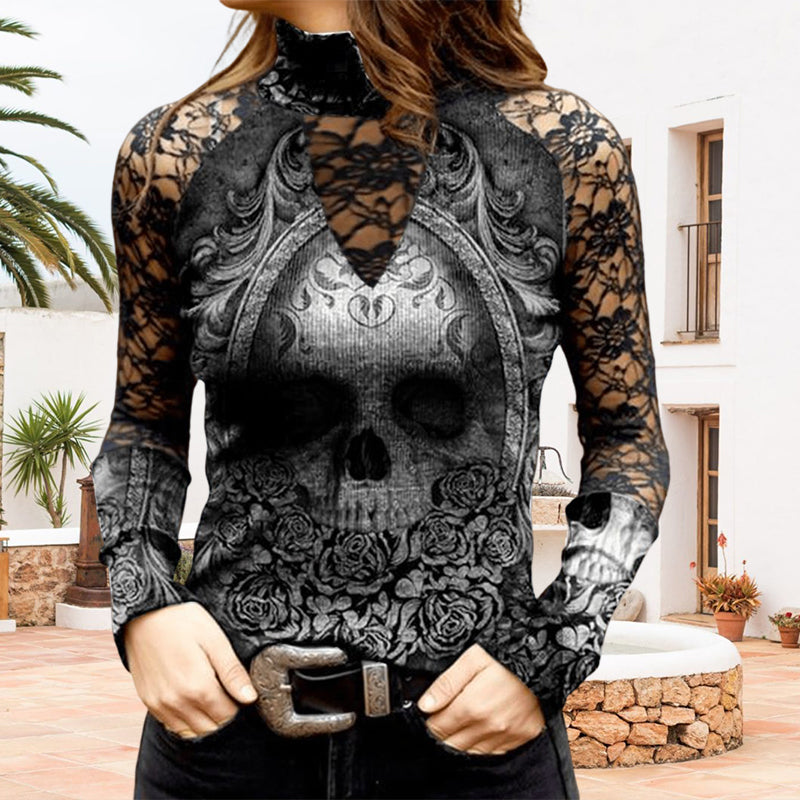 Lace Skull Print T-shirt