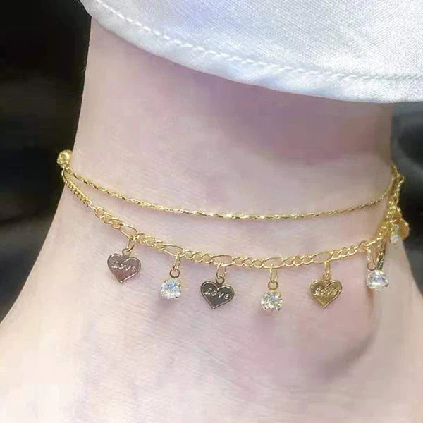 Crystal Encrusted Anklet with Diamond Fringes