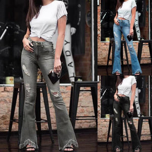 Denim High-waist Ripped Trousers