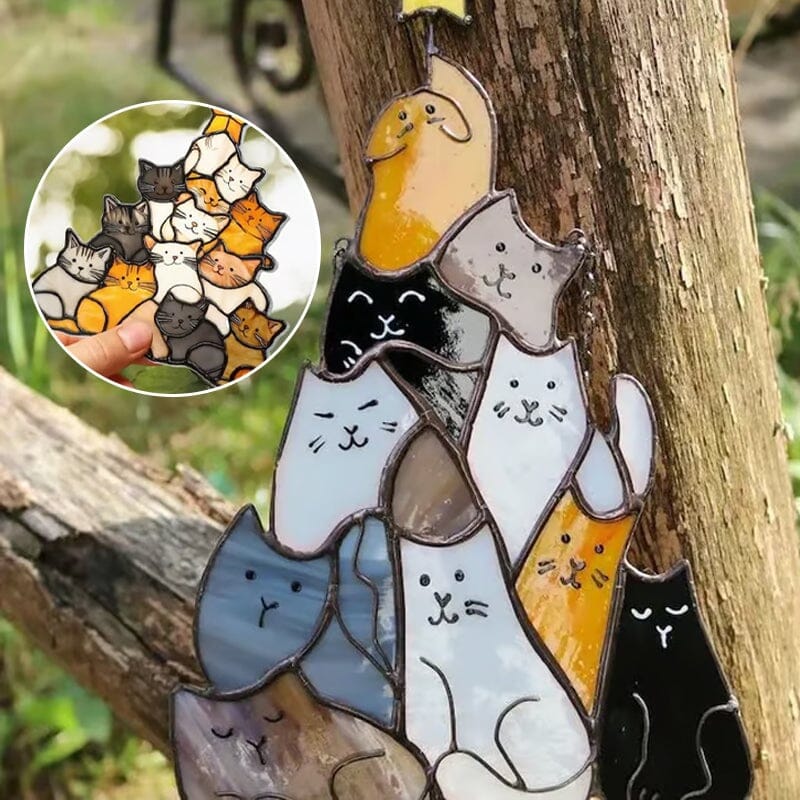 Cat Christmas Tree Suncatcher Ornament