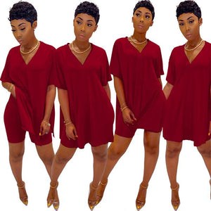 V-neck Batwing Sleeve Top & Short Set