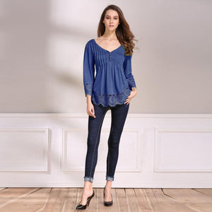 V-Neck Splicing Single-Breasted Blouse