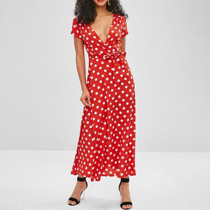 Belted Polka Dot Maxi Dress