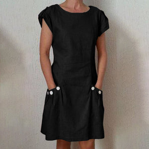 solid double pocket dress