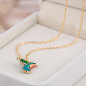 Colorful Diamond Hummingbird Necklace