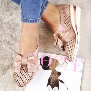 Women Casual Leather Flats BOWKNOT SNEAKERS