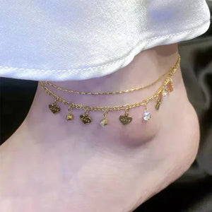 Crystal Encrusted Anklet with Diamond Fringes