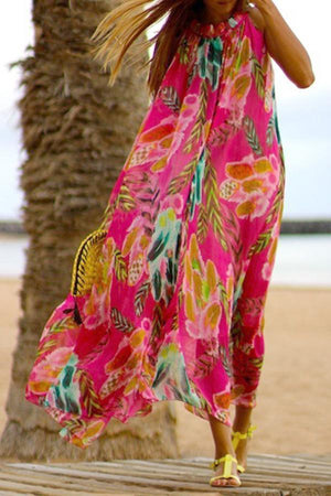 Bohemia Halter Neck Floral Print Vacation Maxi Dress